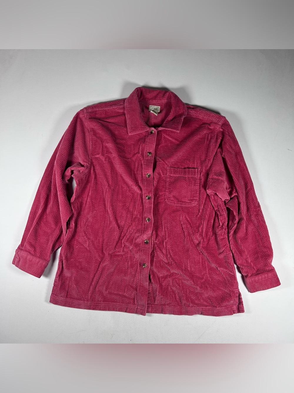 Vtg LL Bean Button Up Shirt Wide Wale Corduroy Chore Shacket Pink Cottage 90s XL - Picture 1 of 6